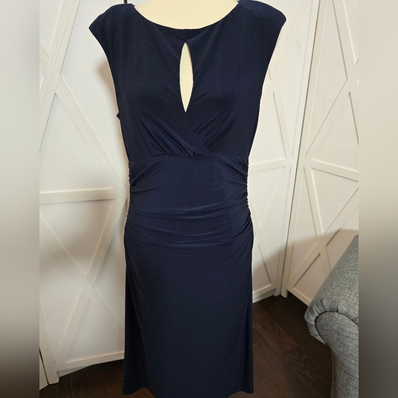 Lauren Ralph Lauren Dresses & Skirts - Lauren Ralph Lauren Navy Blue Ruched Bodycon with Elegant Front keyhole Cutout